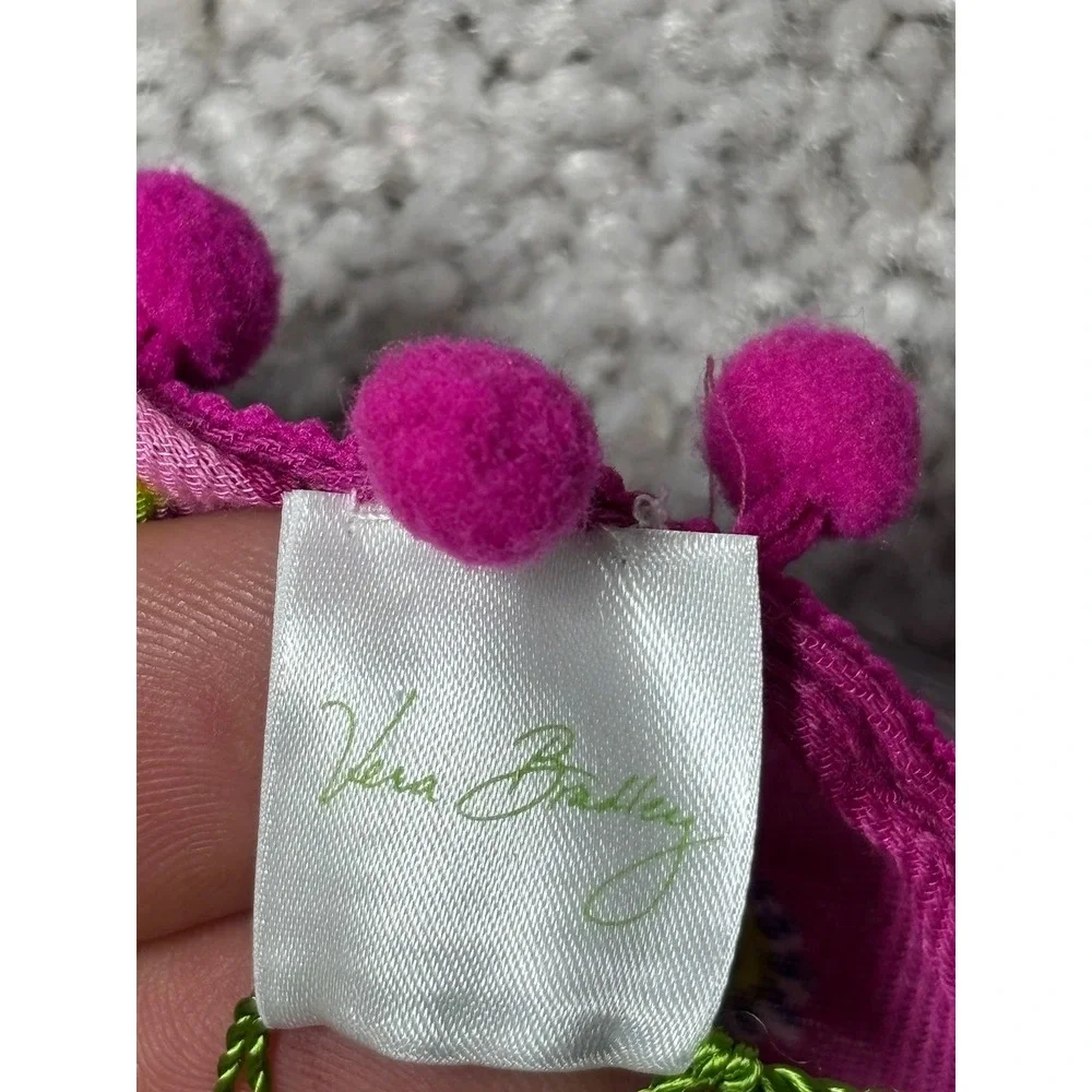 Vera Bradley‎ Palm Fronds Embellished Infinity Scarf Pink Lime Green Pom Pom NWT